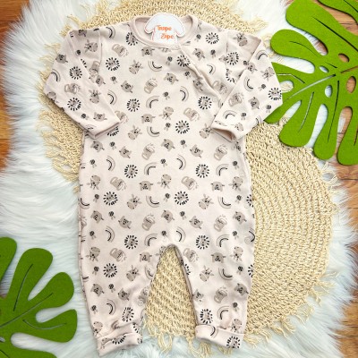Macacão Malha Trape Zape - Safari e Bumbum Bordado Baby Leão - Bege